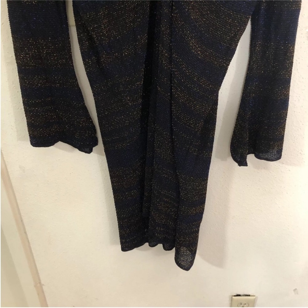 Zara Women Metallic Thread Knit Midi Dress S Black Blue Front Knots Bell sleeve - Picture 4 of 13